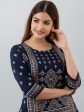 HERE&NOW Navy Blue Ethnic Motifs Printed Kurta with Trousers Hot on Sale