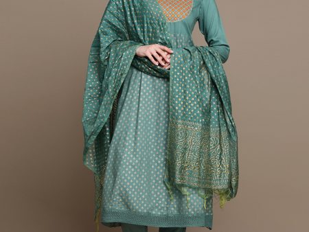 HERE&NOW Ethnic Motifs Embroidered Kurta with Trousers & Dupatta Online now