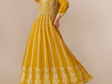 HERE&NOW Ethnic Motifs Embroidered Chikankari Georgette Anarkali Kurta Sale