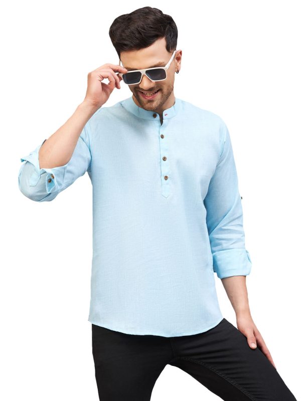 VM by Vastramay Men s Aqua Cotton Blend Kurta For Cheap