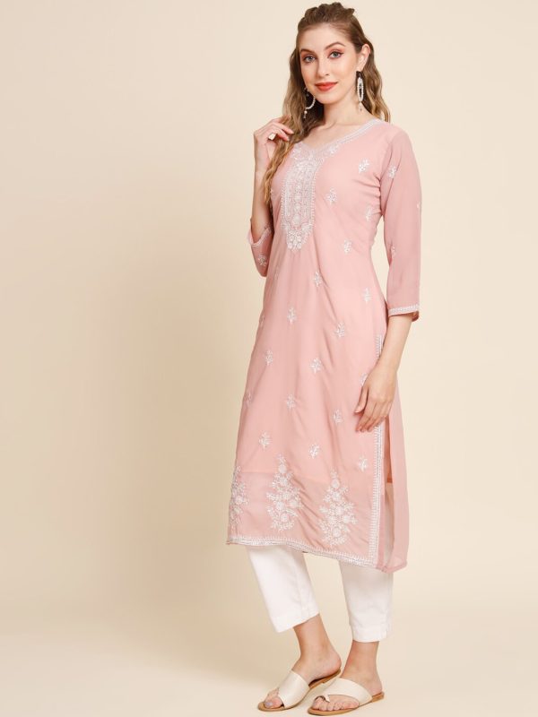 HERE&NOW Ethnic Motifs Embroidered Sequined Georgette Kurta Sale