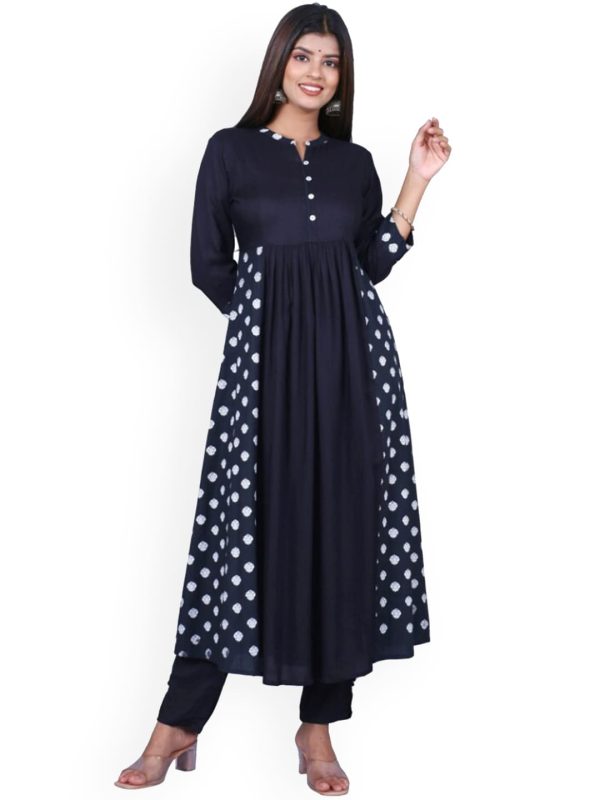 HERE&NOW Women Black Printed Anarkali Empire Kurta with Trousers For Cheap