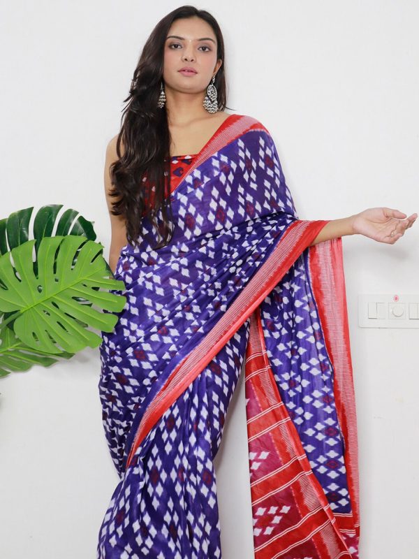 Saree Mall Ethnic Motifs Printed Pure Cotton Ikat Sarees For Sale