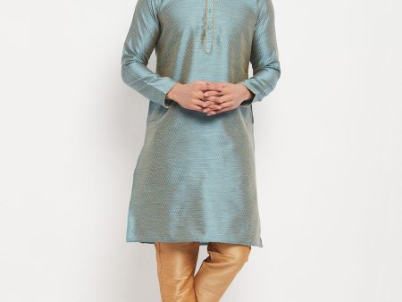 VM by Vastramay Men s Aqua And Rose Gold Silk Blend Kurta Pyjama Set Cheap