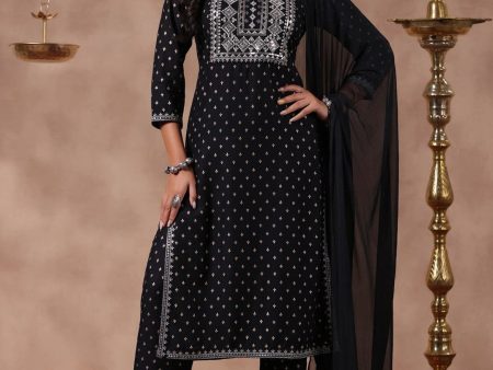 Anubhutee Ethnic Motifs Embroidered Regular Thread Work Kurta With Trousers & Dupatta Online now