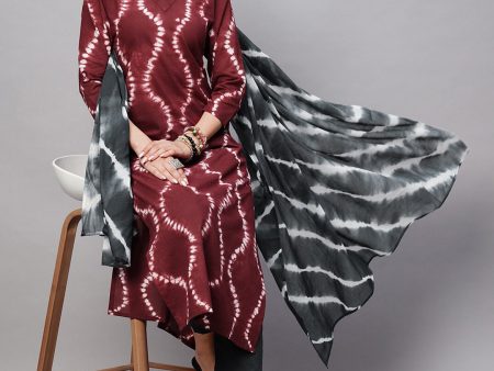 Kalini Chevron Dyed Kurta with Trousers & Dupatta For Cheap