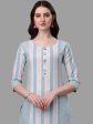 HERE&NOW Turquoise Blue Striped Regular Pure Cotton Kurta with Trousers & With Dupatta For Cheap