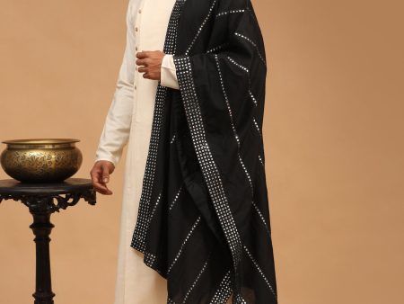 Shrestha by Vastramay Men s Black Mirror Work Dupatta Online Hot Sale