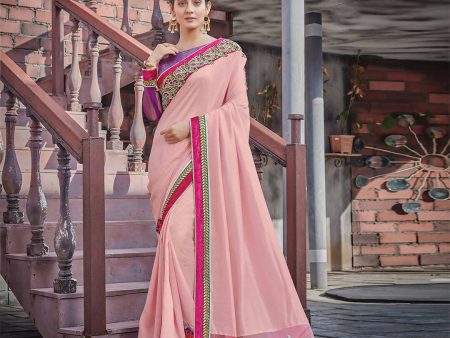 Pink Colored Silk Georgette Embroidered Saree With Blouse - Norita Royal Adveka For Discount