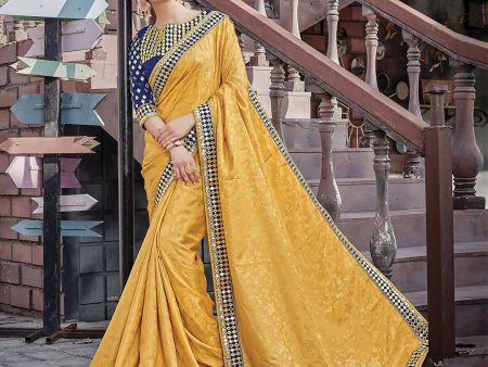 Yellow Colored Jacquard Silk Embroidered Saree With Blouse - Norita Royal Adveka Fashion