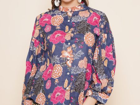 Women s Blue Floral Printed Shirt Style Top - Bhama Online Sale