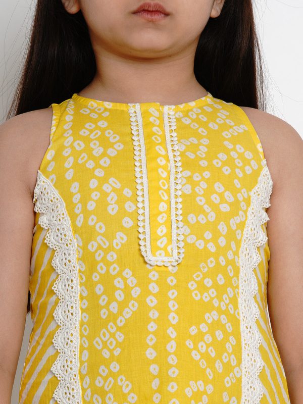 Yellow Bandhej Kurta & Palazzo for Kids - Bhama Online Sale