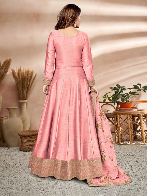 Myra Baby Pink Art Silk Embroidered Anarkali Suit Discount