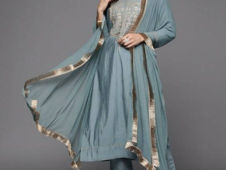 Varanga Women Grey Ethnic Motifs Gotta Patti Kurta with Trousers & With Dupatta Online Hot Sale