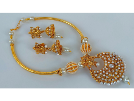 White Kemp Ganesh Temple Neckalce Set For Discount