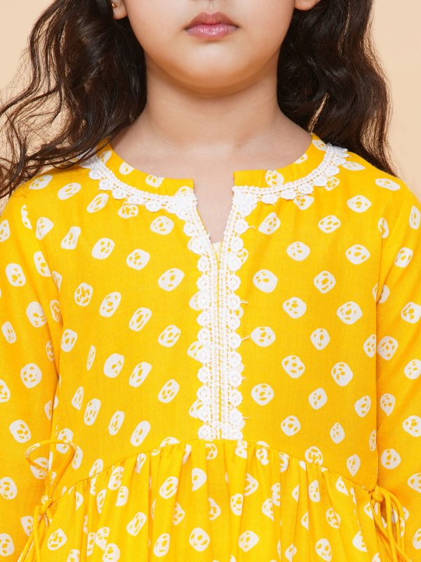 Yellow Bhandhej Printed Kurta And Sharara for Kids - Bhama Cheap