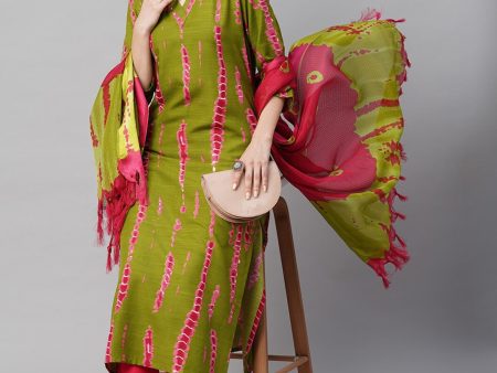 Indian Clothing Kalini Bandhani Printed Regular Kurta With Trousers & Dupatta For Sale