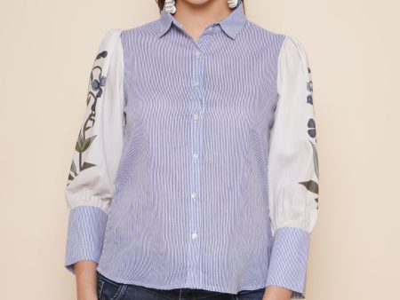 Women s Blue Striped Shirt Style Top - Bhama on Sale