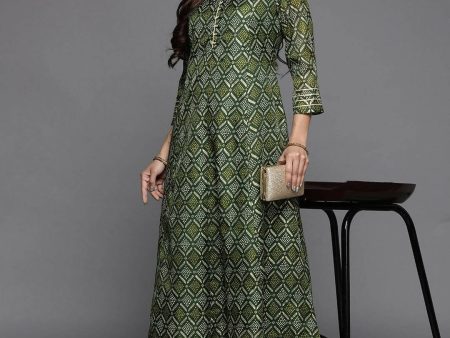 Varanga Women Green Bandhani Printed Anarkali Kurta Discount