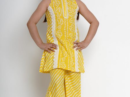 Yellow Bandhej Kurta & Palazzo for Kids - Bhama Online Sale