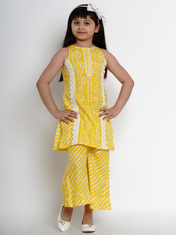 Yellow Bandhej Kurta & Palazzo for Kids - Bhama Online Sale