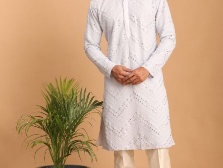 Shrestha by Vastramay Men s Aqua And Cream Georgette Kurta Pyjama Set For Sale