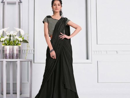 Black Lycra Cord And Sequins Embriodery Saree - Mohmanthan Izzara Fashion