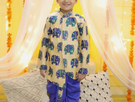 NOZ2TOZ Kids Boys Ethnic Hathi Print Full Sleeve Sherwani - Blue For Cheap