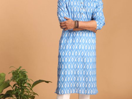 Vastramay Men s Aqua Cotton Blend Kurta Pyjama Set Online