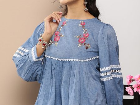 Women s Blue Embroidered Top - Bhama Online Sale