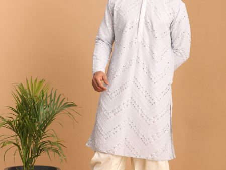 Shrestha by Vastramay Men s Aqua And Cream Georgette Kurta And Dhoti Pant Set Sale