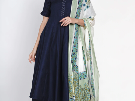 Women s Blue Solid Kurta With Palazzo & Printed Dupatta - Bhama Discount