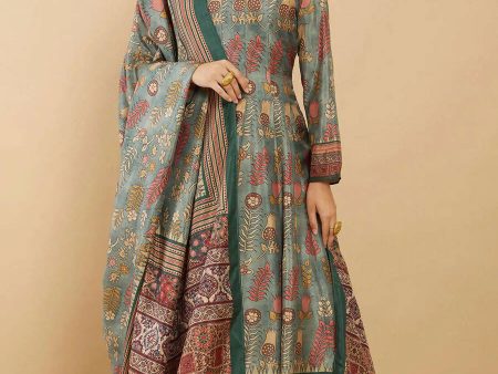 Women s Partywear Designer Green Soft Dola Silk Anarkali suit with Dupatta - Kalishta Online Hot Sale