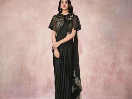 Black Lycra Embroidery Designer Saree With Blouse - Mohmanthan Sitaarah For Sale