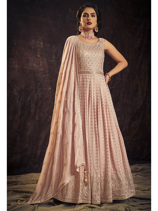 Myra Baby Pink Real Georgette Designer Gown Style Suit Hot on Sale