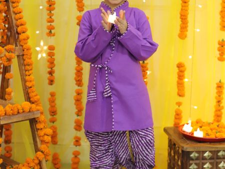 NOZ2TOZ Kids Boys Ethnic Festive Wear leheriya Printed Pure Cotton Full Sleeve Dhoti Kurta - Purple Sale