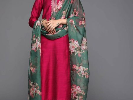 Varanga Women Maroon Ethnic Motifs Embroidered Kurta With Trousers & Dupatta Supply