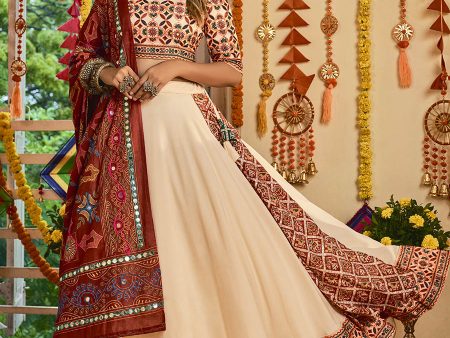 Myra Beige Maslin Cotton Embroidered Navratri Special Lehenga Supply