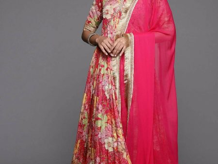 Varanga Women Pink Floral Yoke Embroidered Anarkali Kurta With Dupatta For Sale