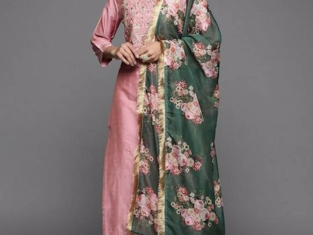 Varanga Women Pink Yoke Design Dupion Silk Kurta with Trousers & With Dupatta Cheap