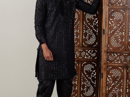 Shrestha by Vastramay Men s Black Georgette Kurta And Dhoti Set Sale