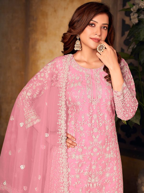 Myra Baby Pink Net Embroidered Palazzo Suit Online Hot Sale