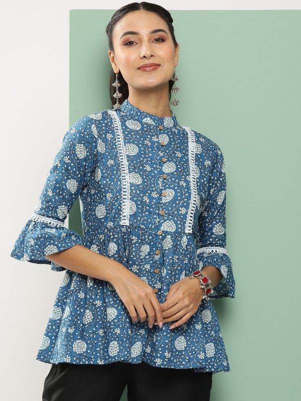 Women s Blue Printed Tunic - Bhama Fashion