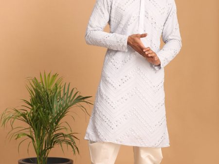 Shrestha by Vastramay Men s Aqua And White Georgette Kurta And Dhoti Pant Set For Sale