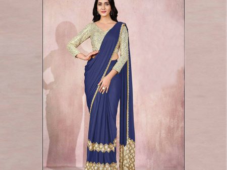 Blue Lycra Embroidery Designer Saree With Blouse - Mohmanthan Sitaarah Online