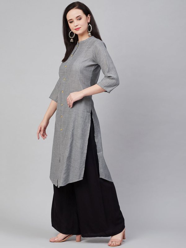 Women s Charcoal Grey & White Self-Striped Straight Kurta - Bhama Cheap