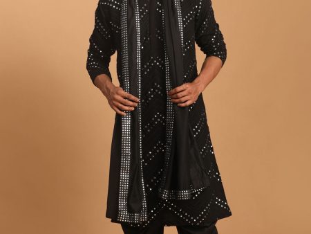 Shrestha by Vastramay Men s Black Georgette Kurta And Dhoti Pant, Dupatta For Discount