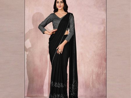 Black Lycra Embroidery Designer Saree With Blouse - Mohmanthan Sitaarah For Discount