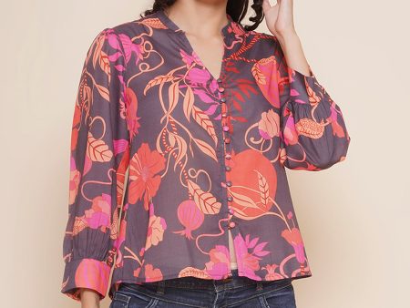 Women s Black Printed Shirt Style Top - Bhama Online Sale