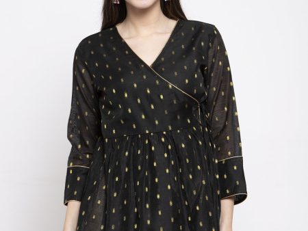 Women s Black & Golden Print Angrakha Tunic - Bhama For Discount